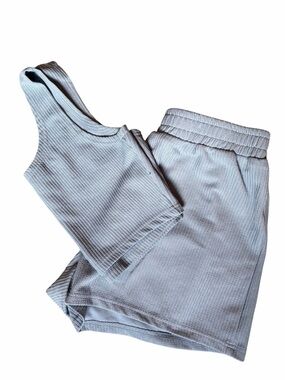 SHEIN Light blue Ribbed Lounge Shorts Set